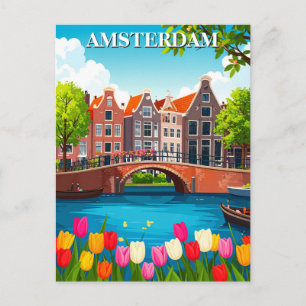 Postal Vintage Amsterdam Viaja Con Tulipanes