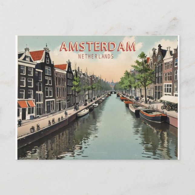Postal Vintage Amsterdam Waterfront & Bote (Anverso)