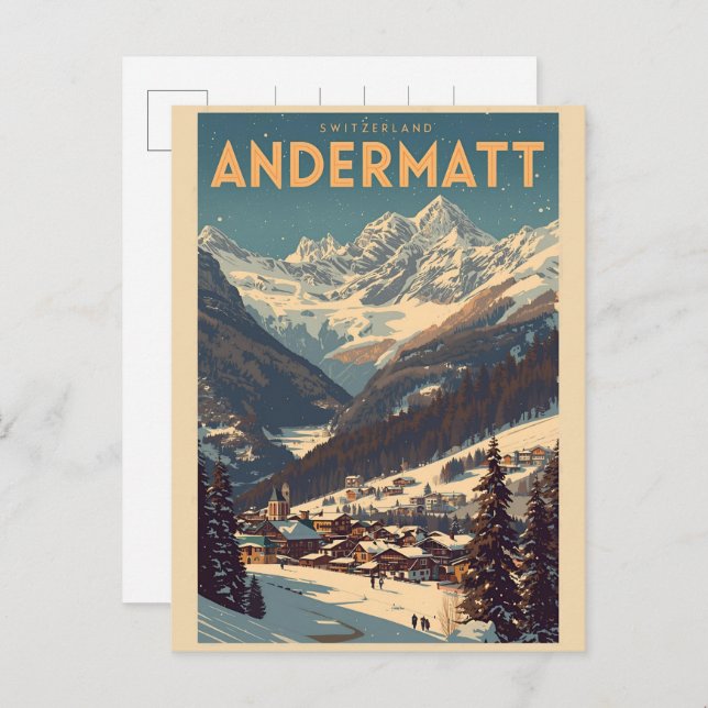 Postal Vintage ANDERMATT ski Switzerland Swiss Alps gifts (Anverso / Reverso)