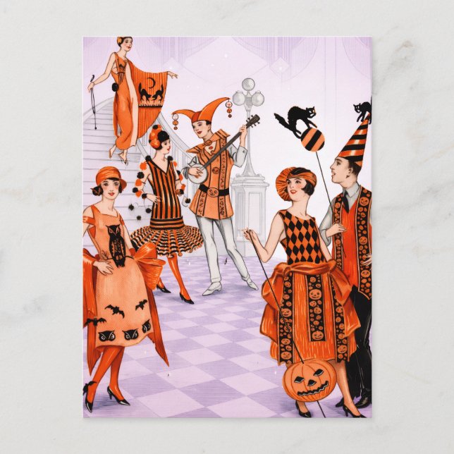 Postal Vintage Art Deco Halloween Party Illustration (Anverso)