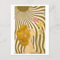 Vintage Art Déco mujer con flores y sol