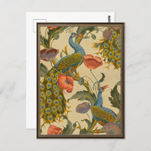 Postal Vintage Art Nouveau 1896 Patrón pavo real