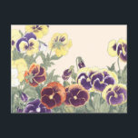 Postal Vintage arte floral japonés con flores de colores<br><div class="desc">Disfrute de esta vintage obra de arte japonesa de madera (ukiyo-e) en una postal floral con coloridas pansias en naranja,  morado y amarillo.</div>