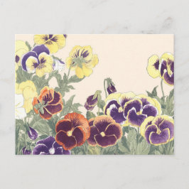 Postal Vintage arte floral japonés con flores de colores