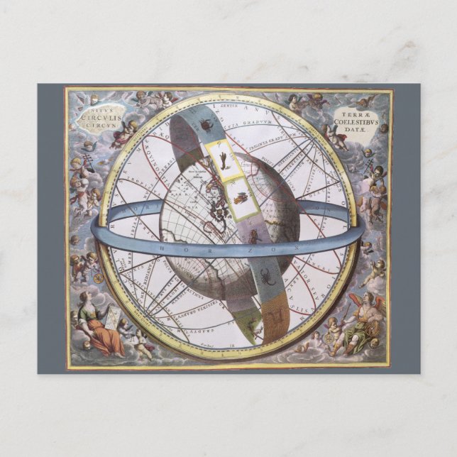 Postal Vintage Astronomy, Celestial Planisphere Zodiac (Anverso)