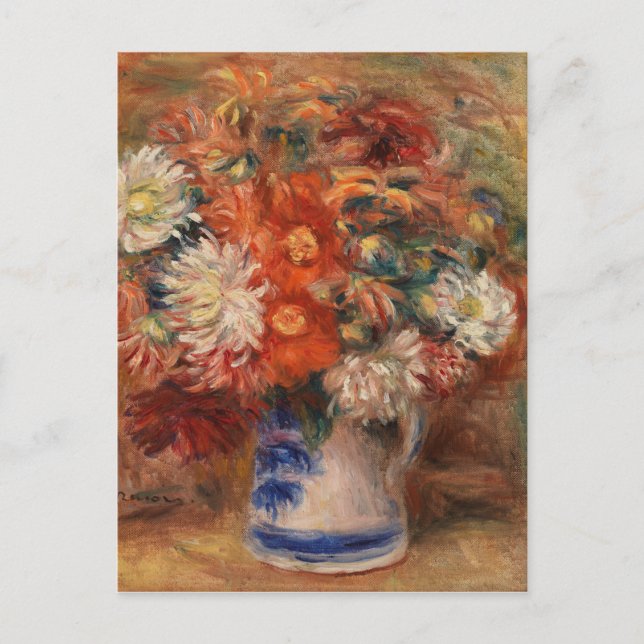 Postal Vintage Auguste Renoir Bouquet Rojo Rosa Amarillo (Anverso)