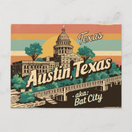 Postal Vintage Austin, Texas - Bat City, Estados Unidos