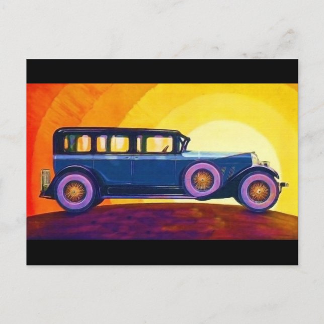 Postal Vintage Automobile Rainbow Sunset (Anverso)