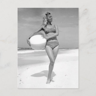 Postal Vintage B&W Photo Florida Bikini Chica