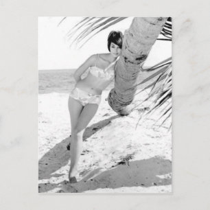 Postal Vintage B&W Photo Florida Bikini Chica