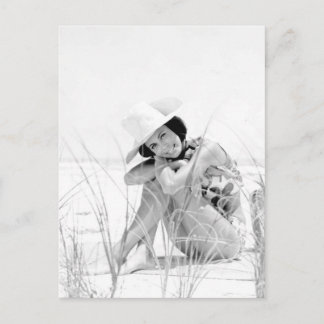 Postal Vintage B&W Photo Florida Bikini Chica
