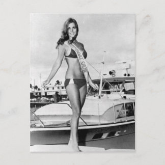 Postal Vintage B&W Photo Florida Bikini Chica