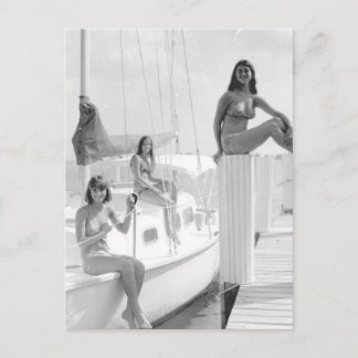 Postal Vintage B&W Photo Florida Bikini Chicas