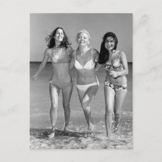 Postal Vintage B&W Photo Florida Bikini Chicas