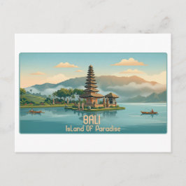 Postal Vintage Bali Ulun Danu Beratan Lake Temple Travel