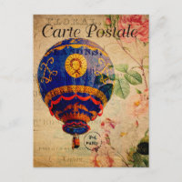 Vintage Balón de aire caliente Flores florales Fra