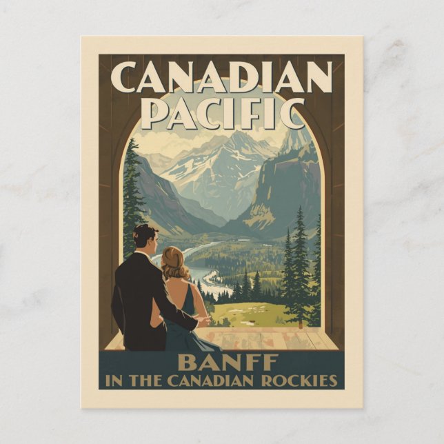 Postal Vintage Banff Rockies Travel Poster Art Deco (Anverso)