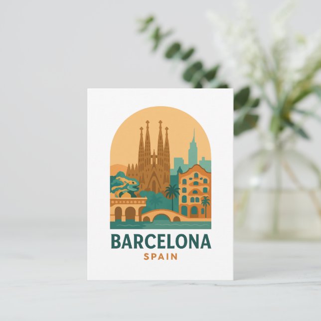 Postal Vintage Barcelona Spain Travel – Sagrada Familia (Anverso de pie)