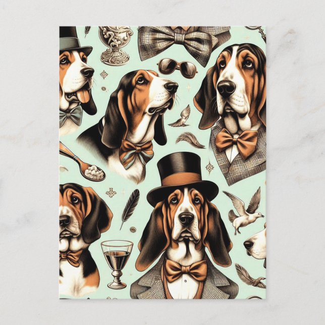 Postal Vintage Basset Hound Seamless (Anverso)