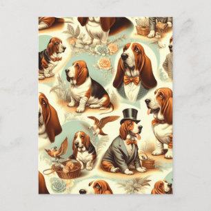 Postal Vintage Basset Hound Seamless Ilustracion