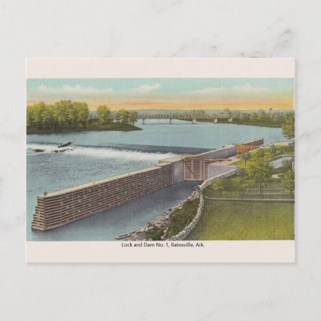 Postal Vintage Batesville Arkansas Lock and Dam Postcard (Anverso)