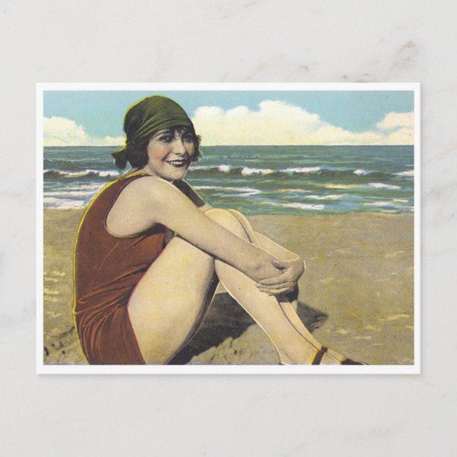 Postal Vintage beach 20s flapper sunbather (Anverso)