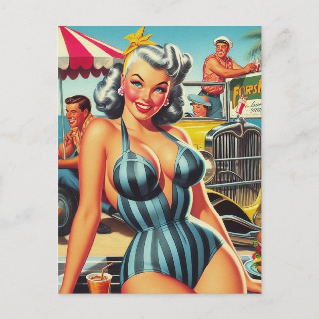 Postal Vintage Beach Pin-up (Anverso)