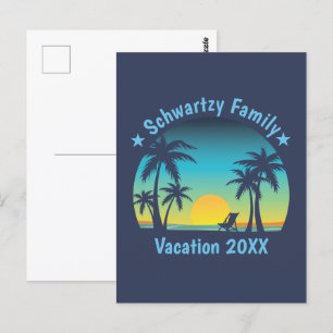 Postal Vintage Beach Sunset Vacation Naranja-salón azul