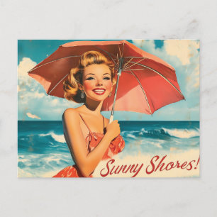 Postal Vintage Beach Vacation Poster: Blonde Pin Up