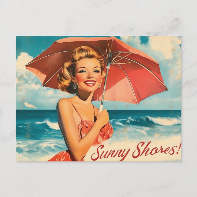 Postal Vintage Beach Vacation Poster: Blonde Pin Up (Anverso)
