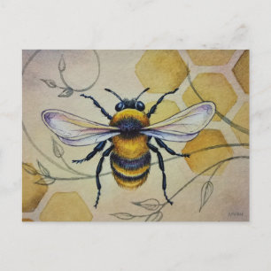 Postal Vintage Bee Nº 1 y Honeycomb Watercolor Art