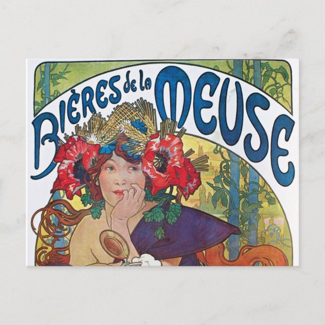 Postal Vintage Beer Art Nouveau Alphonse Mucha (Anverso)