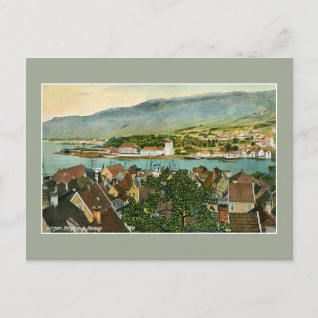 Postal Vintage Bergen Bergenhus Noruega (Anverso)