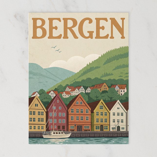 Postal Vintage Bergen Bryggen Harbour (Subido por el creador)