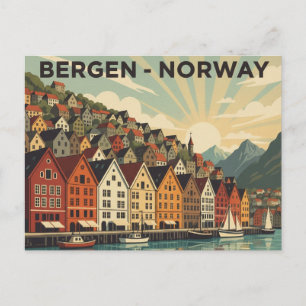 Postal Vintage Bergen Noruega Viajes