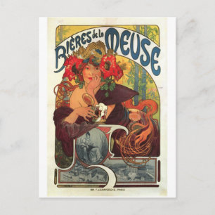 Postal Vintage Bieres de la Meuse por Alphonse Mucha