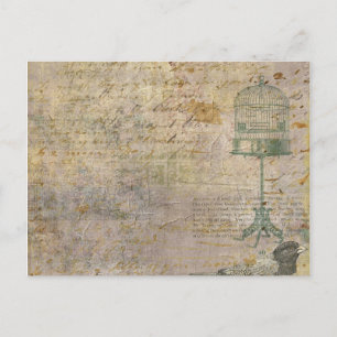Postal Vintage Bird Cage Con Guión