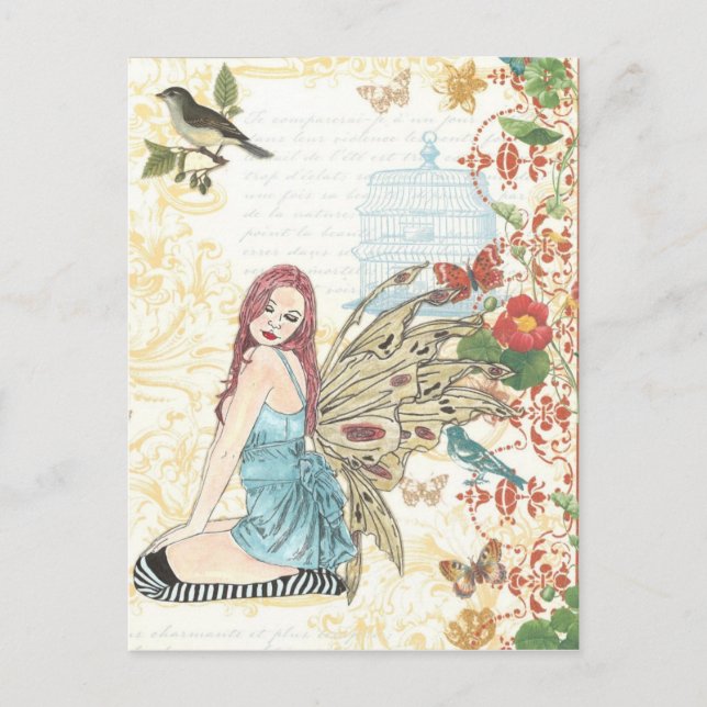 Postal "Vintage Birdcage Fairy" (Anverso)