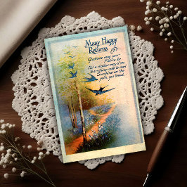 Postal Vintage Birthday 1917 Swallows