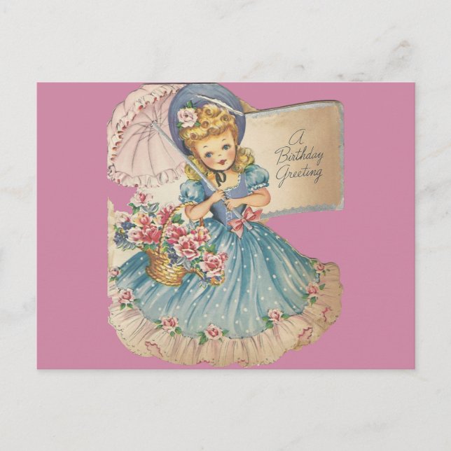 Postal Vintage Birthday Chica Greeting (Anverso)