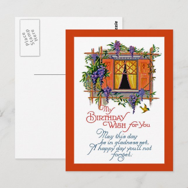 Postal Vintage Birthday Wish (Anverso / Reverso)