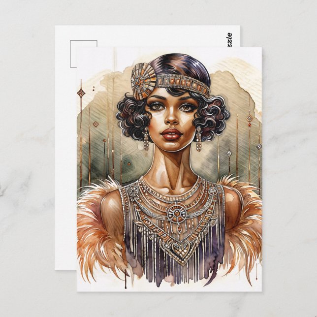 Postal Vintage Black Flapper Art Deco Postcard (Anverso / Reverso)