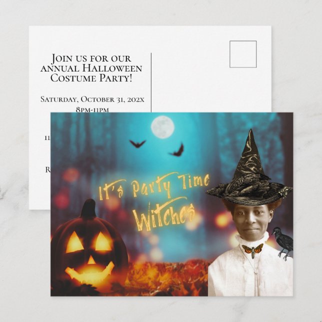 Postal Vintage Black Witch Halloween Party (Anverso / Reverso)