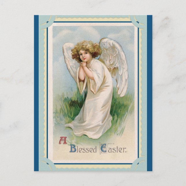 Postal Vintage Blessed Easter Greetings Angel (Anverso)