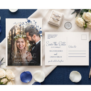 Postal Vintage Blue Rose Vine Save the Date