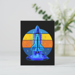 Postal Vintage Blue Space Shuttle Spaceship