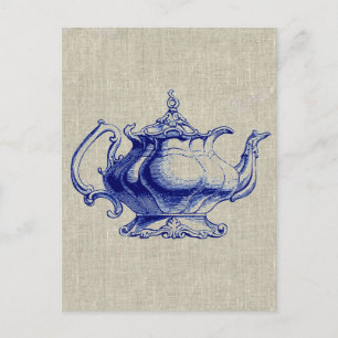 Postal Vintage Blue Victorian Teapot Design Tea Lover
