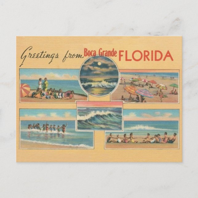 Postal Vintage Boca Grande Gasparilla Florida Saludos (Anverso)
