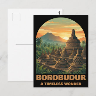 Postal Vintage Borobudur Temple Indonesia Sunrise Travel 