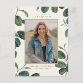 Postal Vintage Botanical Leaves Beige Foto Graduada